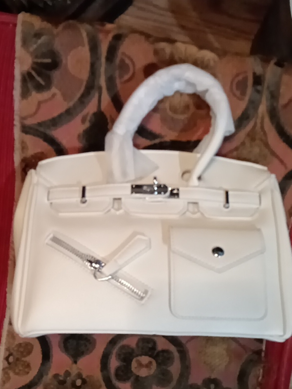 White Structured Top-Handle Tote Bag with Front Pocket